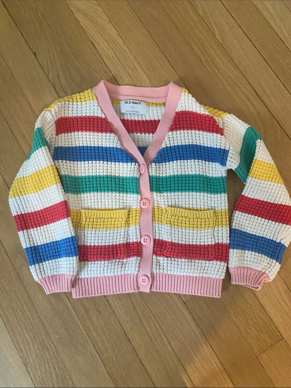 Old Navy Rainbow Striped Knit Cardigan with Pink Trim